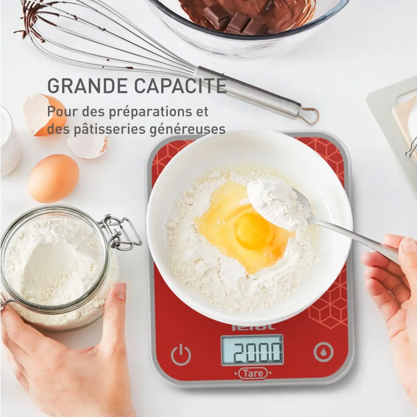 ميزان مطبخ إلكتروني زجاجي Tefal Optiss بسعة 5 كجم مع وظيفة التصفير (Tare) – BC50D7V0 Balance de Cuisine Électronique En Verre Tefal Optiss 5kg avec Fonction Tare – BC50D7V0
