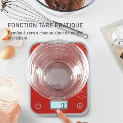 ميزان مطبخ إلكتروني زجاجي Tefal Optiss بسعة 5 كجم مع وظيفة التصفير (Tare) – BC50D7V0 Balance de Cuisine Électronique En Verre Tefal Optiss 5kg avec Fonction Tare – BC50D7V0