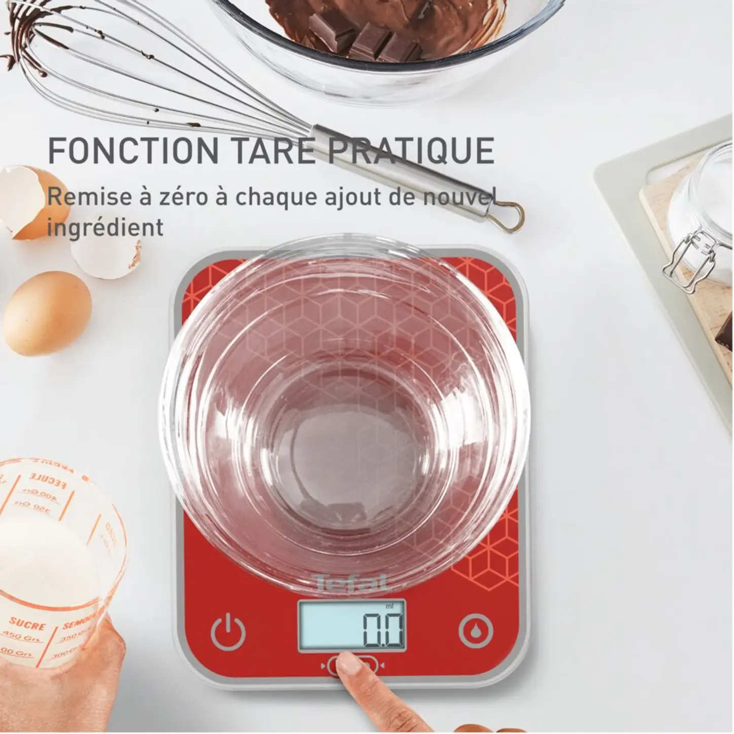 ميزان مطبخ إلكتروني زجاجي Tefal Optiss بسعة 5 كجم مع وظيفة التصفير (Tare) – BC50D7V0 Balance de Cuisine Électronique En Verre Tefal Optiss 5kg avec Fonction Tare – BC50D7V0