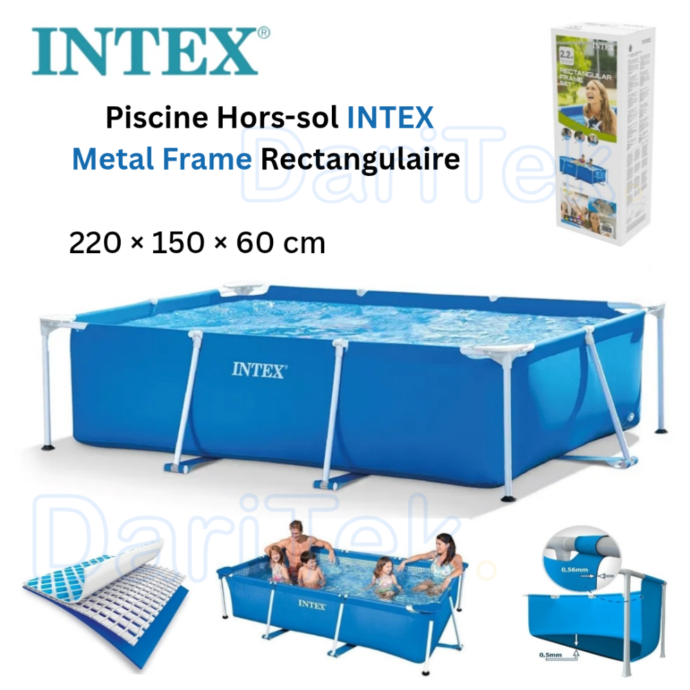Piscine Hors Sol Metal Frame INTEX Rectangulaire 220 × 150 × 60 cm Familiale Facile à monter - 28270NP