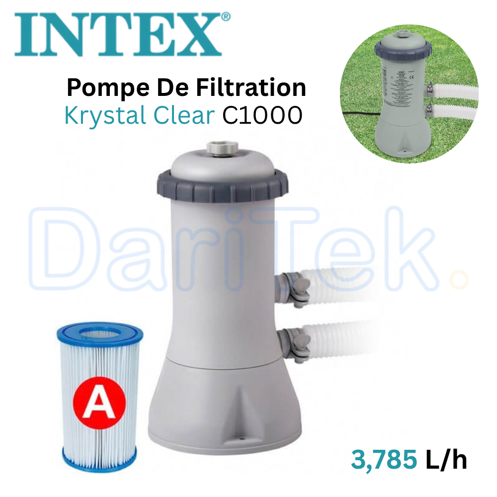 Pompe De Filtration à Cartouche INTEX 3785 L/h (3.8 m³/h) pour Piscine – Krystal Clear C1000 Cartouche Type A – 28638