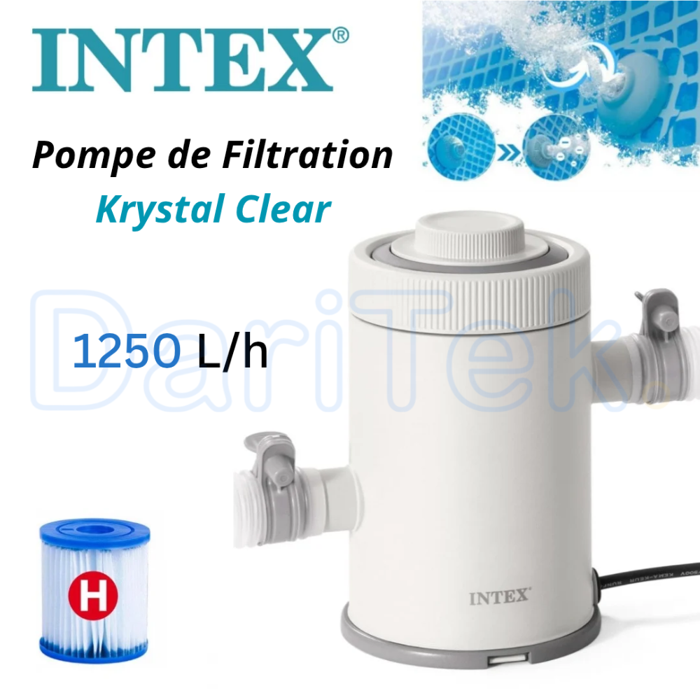 INTEX Pompe De Filtration et Epurateur à Cartouche 1250 L/h ( 1,2 m³/h ) pour Piscine - Krystal Clear C330 Cartouche Type H - 26602