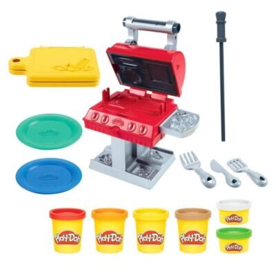 Play Doh Set de Pate à Modeler Kitchen Grill 'n Stamp et barbecue avec 6 Pots et Moules DariTek