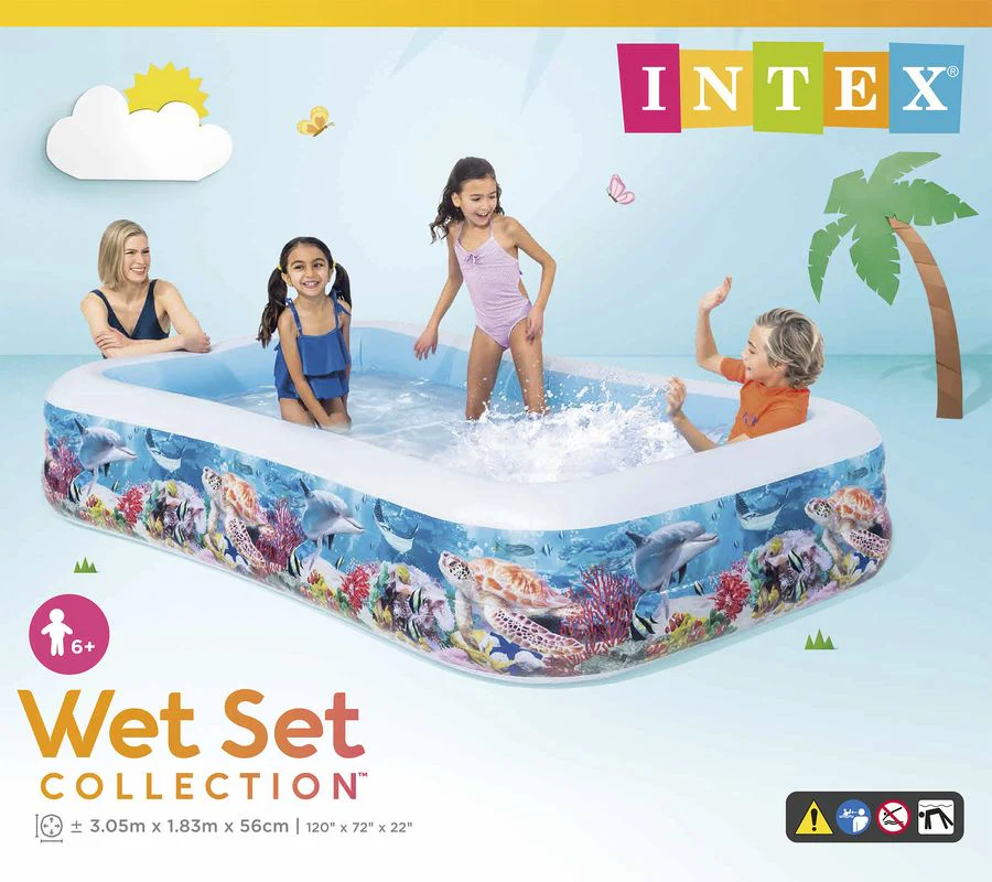 مسبح عائلي قابل للنفخ بتصميم الأكواريوم (عالم البحار) 305 × 183 × 56 سم - Intex 58485 Piscine Gonflable Familiale Aquarium 305 x 183 x 56 cm Intex 58485