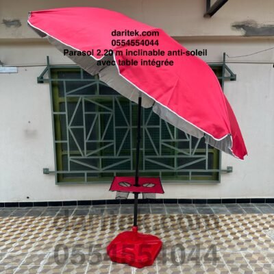 Parasol Importation 2.20 m Inclinable et Anti Soleil avec Table Intégrée et 02 Portes Gobelets (Socle NON Inclus) DariTek
