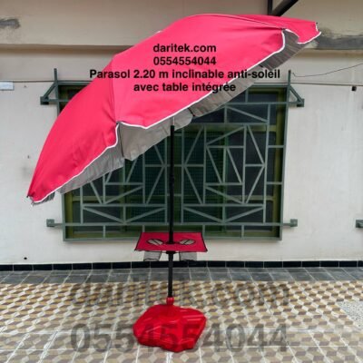 Parasol Importation 2.20 m Inclinable et Anti Soleil avec Table Intégrée et 02 Portes Gobelets (Socle NON Inclus) (Copie)