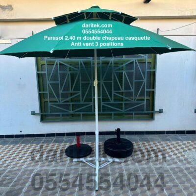 Parasol Importation 2.40 m Double Chapeau Casquette Anti Vent Renforcé avec 3 Positions (Socle NON Inclus) DariTek