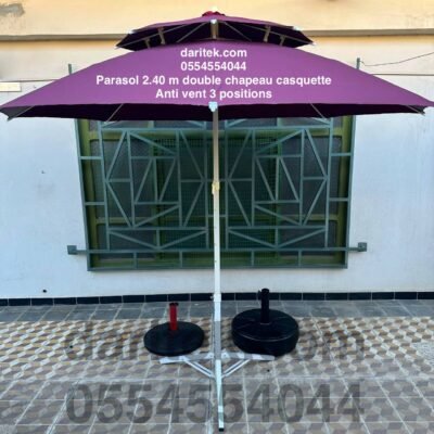 Parasol Importation 2.40 m Double Chapeau Casquette Anti Vent Renforcé avec 3 Positions (Socle NON Inclus) DariTek