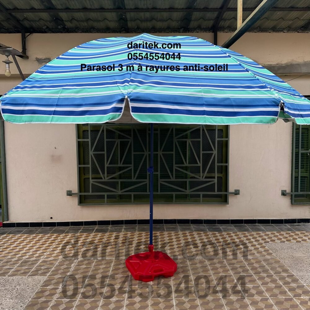 Parasol Importation 3 m à Rayures Anti Soleil pour Plage et Jardin (Socle NON Inclus)