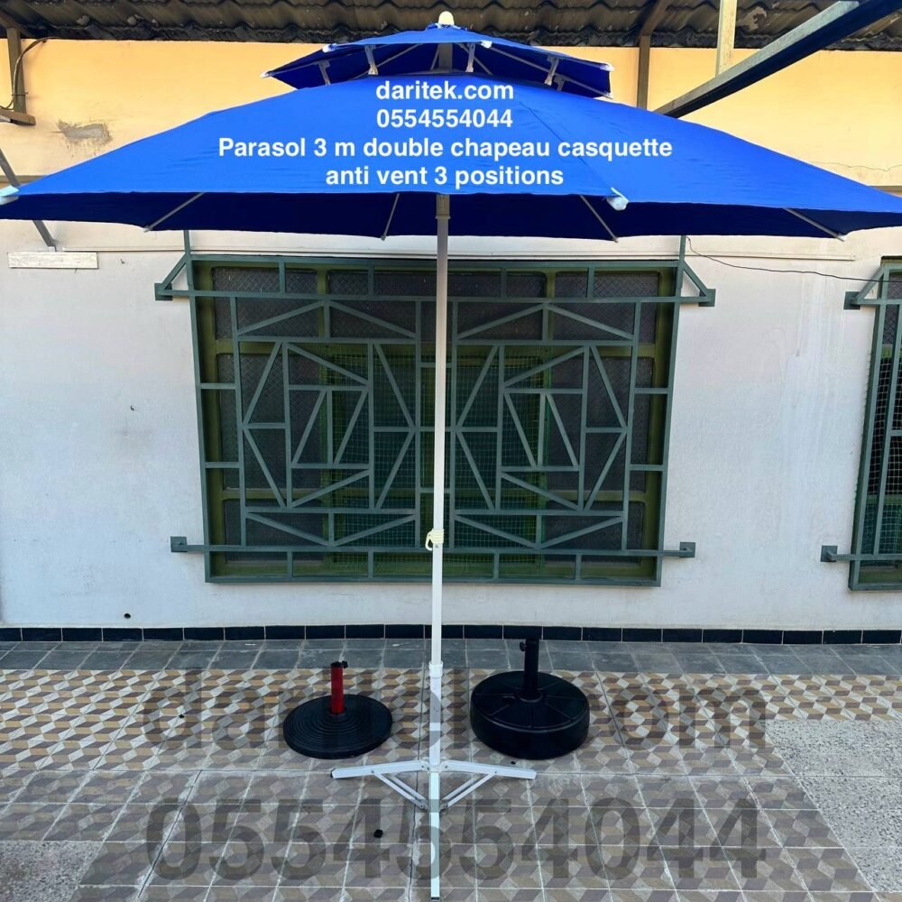 Parasol Importation 3 m Double Chapeau Casquette Anti Vent Renforcé avec 3 Positions (Socle NON Inclus)