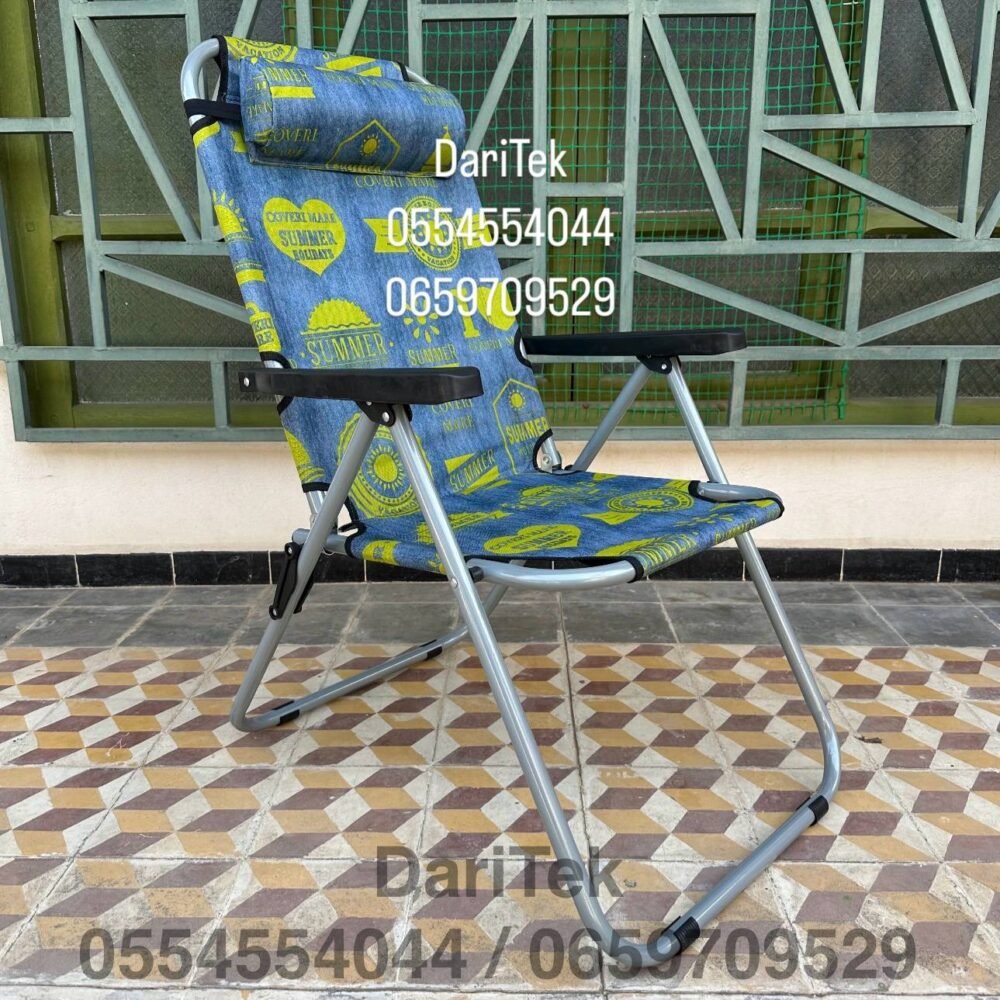 Chaise Longue Importation Pliante 03 Positions avec Coussin pour Plage et Camping