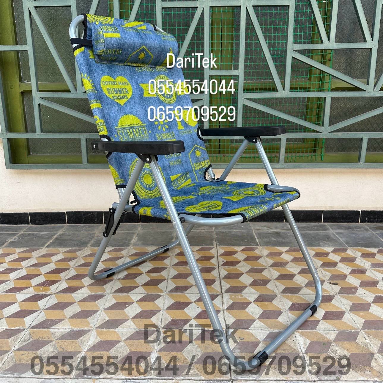 كرسي استرخاء مستورد قابل للطي مع وسادة و3 وضعيات للشاطئ والتخييم Chaise Longue Importation Pliante 03 Positions avec Coussin pour Plage et Camping