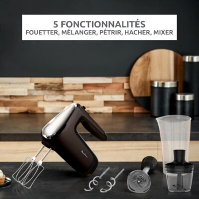 خفّاقة كهربائية يدوية Moulinex Powermix Silence بقوة 600 واط – صامتة مع 7 ملحقات وزر تيربو ومنظّم سرعة HM653910 DariTek