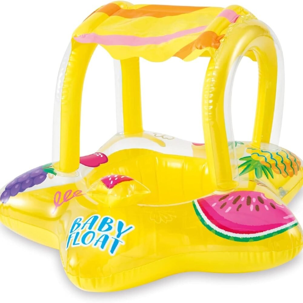 Bouée Siège Bébé avec Pare-Soleil pour Piscine – Baby Float Jaune 2 Chambres à Air dès 1 An 81 x 79 cm – INTEX 56573