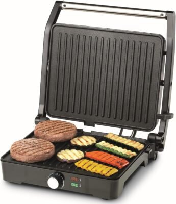 Panineuse et Grill Électrique Kenwood 2000W 3 Positions – Plaques Anti-Adhésives, Thermostat Réglable et Bac Récupérateur HGM31