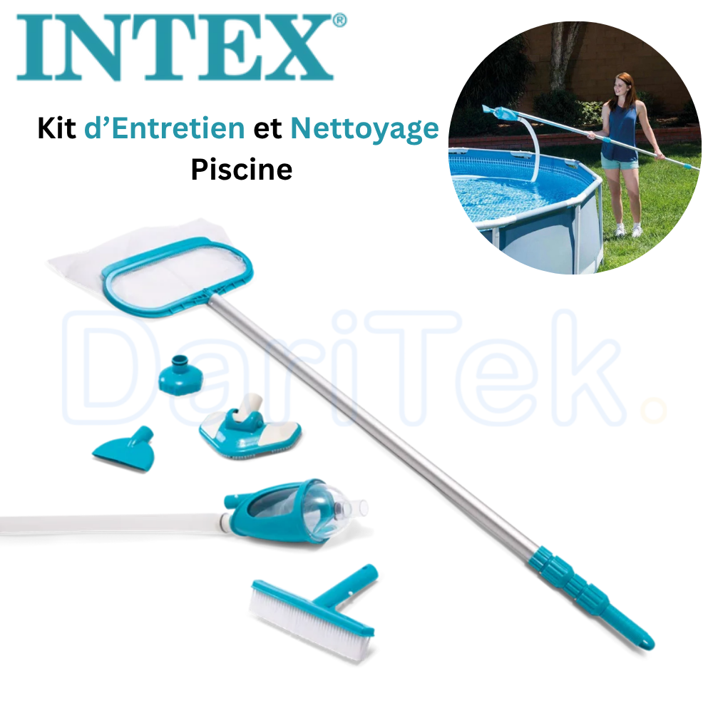 Kit d'Entretien et Nettoyage Piscine INTEX 28003 Deluxe – Aspirateur, Épuisette, Brosse et Manche Télescopique 279 cm