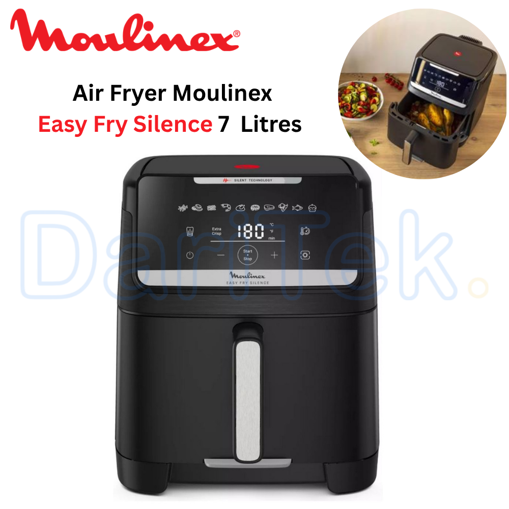 Friteuse Sans Huile Moulinex Easy Fry Silence 7L 1800W – Airfryer XXL Noir à Écran Tactile, 10 Programmes et Filtre Anti-Odeurs EZ8428F0