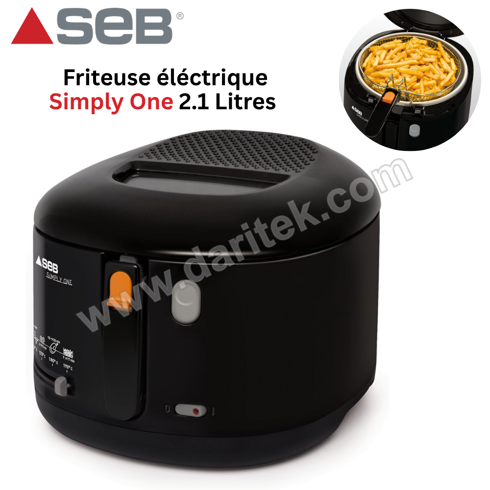 قلاية كهربائية SEB Simply One سعة 2.1 لتر 1900 واط سوداء – قلاية كلاسيكية بحمام زيت 1.2 كغ بنافذة تحكم وفلتر معدني دائم وثرموستات قابل للتعديل FF160800