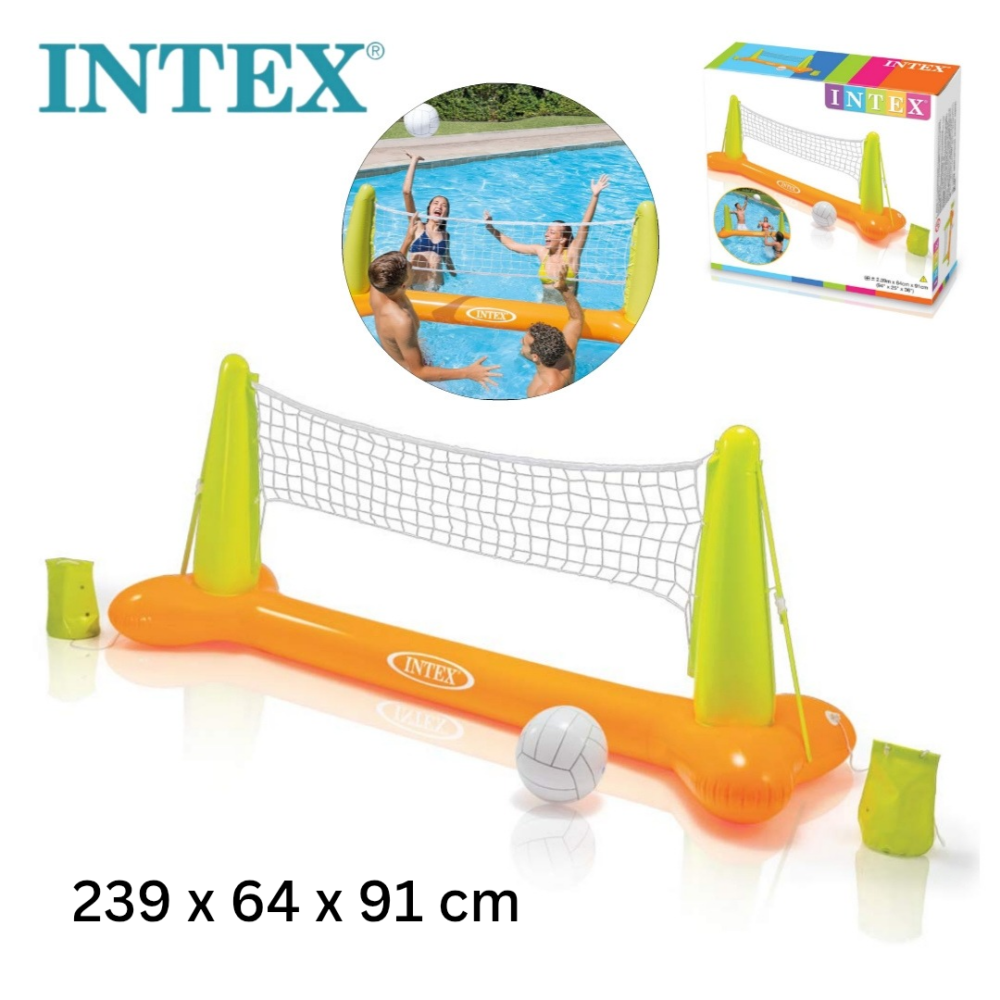 Jeu de volley-ball flottant gonflable pour piscine avec filet et ballon inclus – 239 x 64 x 91 cm – INTEX 56508