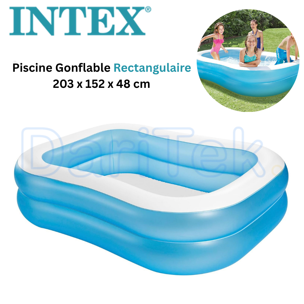 Piscine Gonflable Familiale Rectangulaire pour Enfants 2 Anneaux 203 x 152 x 48 cm – INTEX 57180