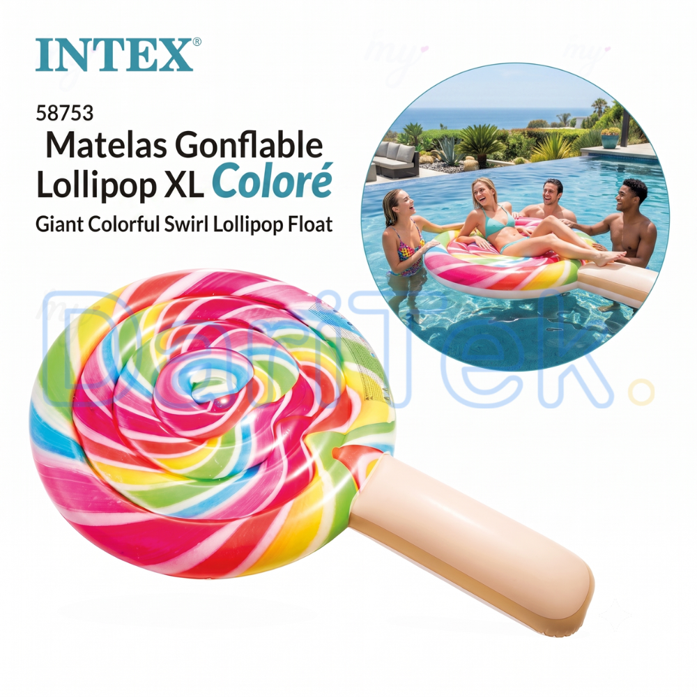 Matelas Gonflable Piscine en Forme de Sucette Lollipop – Bouée Flottante Multicolore Arc-en-Ciel dès 9 Ans 198 x 127 cm – INTEX 58753