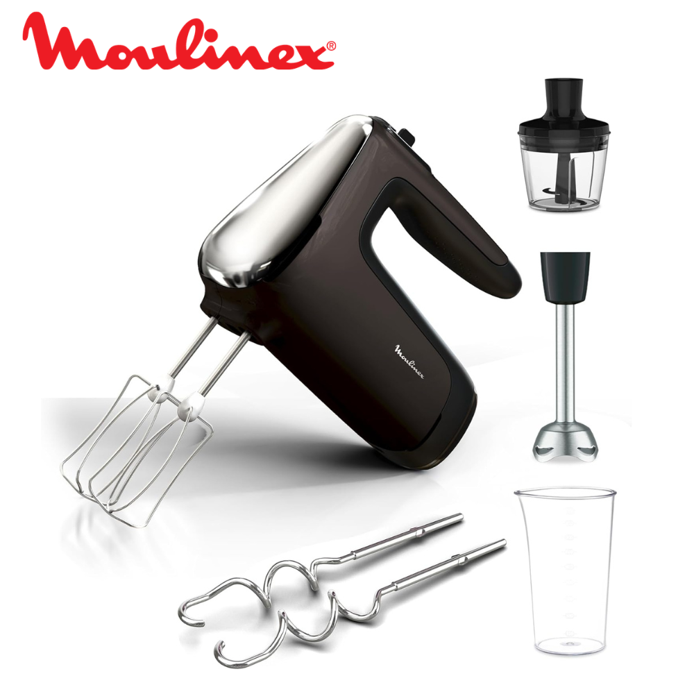 Batteur et Mixeur Électrique à Main 3 EN 1 Moulinex Powermix Silence 600W – Silencieux avec 7 Accessoires, Turbo et Variateur de Vitesse HM653910