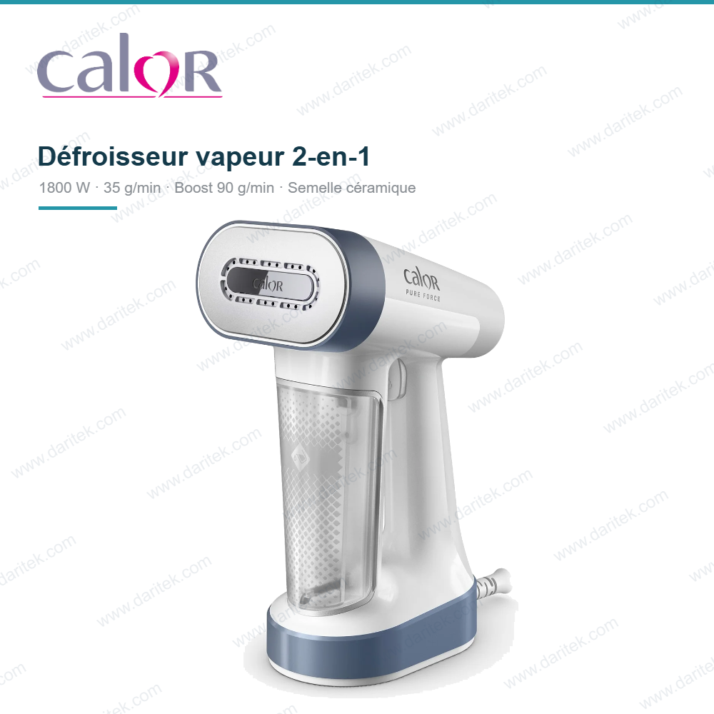 Défroisseur Vapeur Calor Pure Force 2-en-1 1800W – Vertical et Horizontal, 35 g/min + Boost 90 g/min, Semelle Céramique, Chauffe 25 s DT8722C0