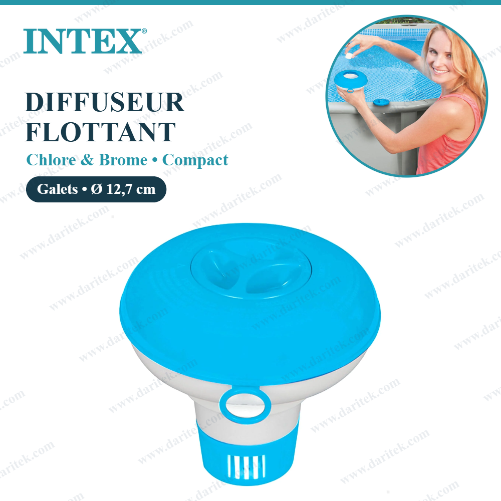 Diffuseur Flottant de Chlore et Brome pour Piscine – Petit Doseur Réglable pour Galets 12,7 cm – INTEX 29040