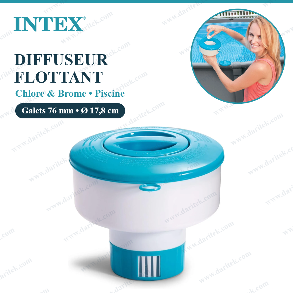 Grand Diffuseur Flottant de Chlore et Brome pour Piscine – Doseur Réglable pour Galets 76 mm 17,8 cm – INTEX 29041
