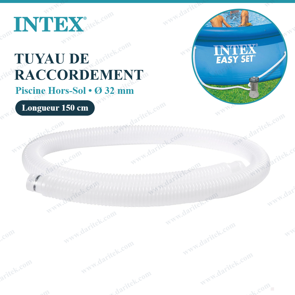 Tuyau de Raccordement Piscine Hors-Sol Flexible 32 mm – Durite Blanche Résistante au Chlore, Sel et UV pour Pompe à Cartouche 150 cm – INTEX 29059