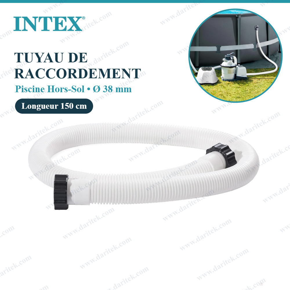 Tuyau de Raccordement Piscine Hors-Sol Flexible 38 mm – Durite Blanche Résistante au Chlore et aux UV pour Pompe de Filtration 150 cm – INTEX 29060