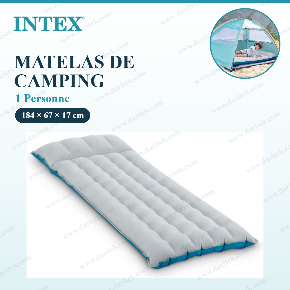 مرتبة قابلة للنفخ للتخييم لشخص واحد Intex – سطح مخملي Wave Beam مقاس 184×67 سم 67997