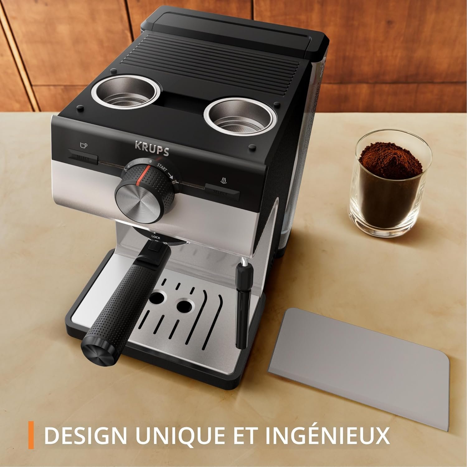 Machine à Café Expresso KRUPS Authentic 15 Bars – Thermoblock, Buse Vapeur, Grand Réservoir 2 L Amovible, Rangement Filtres Intégré, Arrêt Auto, Gris Clair – XP381B10 Design unique et ingénieux de la Krups Authentic