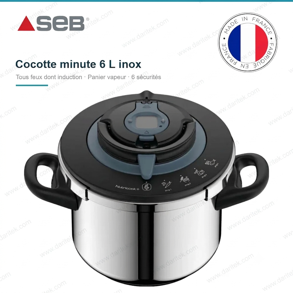 Cocotte Minute Autocuiseur Nutricook+ 6 L Inox Induction – Panier Vapeur, 6 Sécurités, Ouverture Facile, Fabriqué en France – SEB P4220705 Cocotte Minute Autocuiseur Nutricook+ 6 L Inox Induction – Panier Vapeur, 6 Sécurités, Ouverture Facile, Fabriqué en France – SEB P4220705
