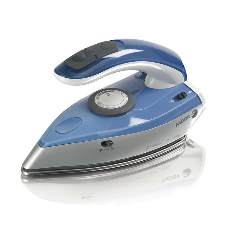 Fer à Repasser de Voyage 1000 W Semelle Inox Vapeur Verticale – FAGOR PLV-150 Fer à repasser de voyage FAGOR PLV-150 avec poignée repliable
