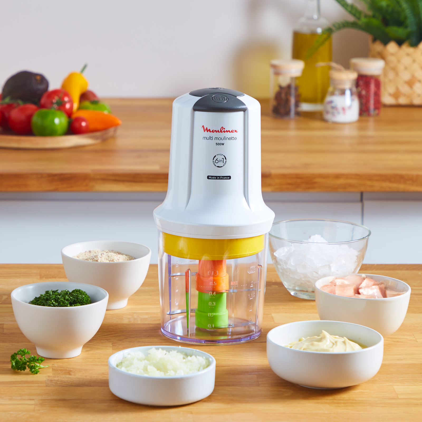 Hachoir Électrique 6 en 1 500 ml 500 W Made in France – MOULINEX AT723110 Bol 500 ml du hachoir MOULINEX AT723110