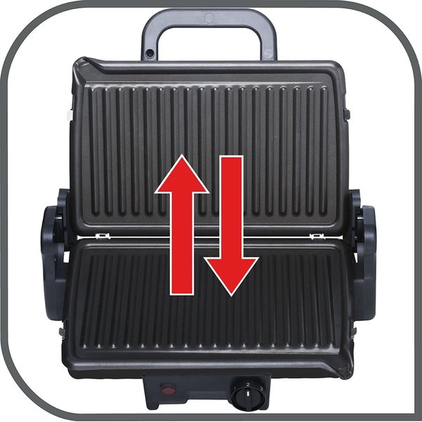 Panineuse et Grill Contact Tefal Minute Grill 1600 W – 2 Positions Grill et Barbecue, Plaques Antiadhésives, Thermostat, Noir Inox – GC205012 Les 2 positions de cuisson du Tefal GC205012