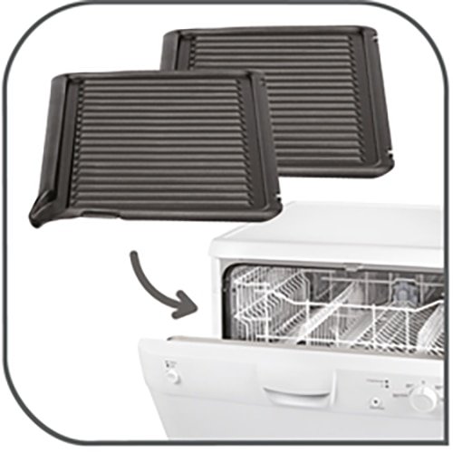 Panineuse et Grill Contact Tefal Minute Grill 1600 W – 2 Positions Grill et Barbecue, Plaques Antiadhésives, Thermostat, Noir Inox – GC205012 Plaques amovibles du Tefal Minute Grill au lave-vaisselle