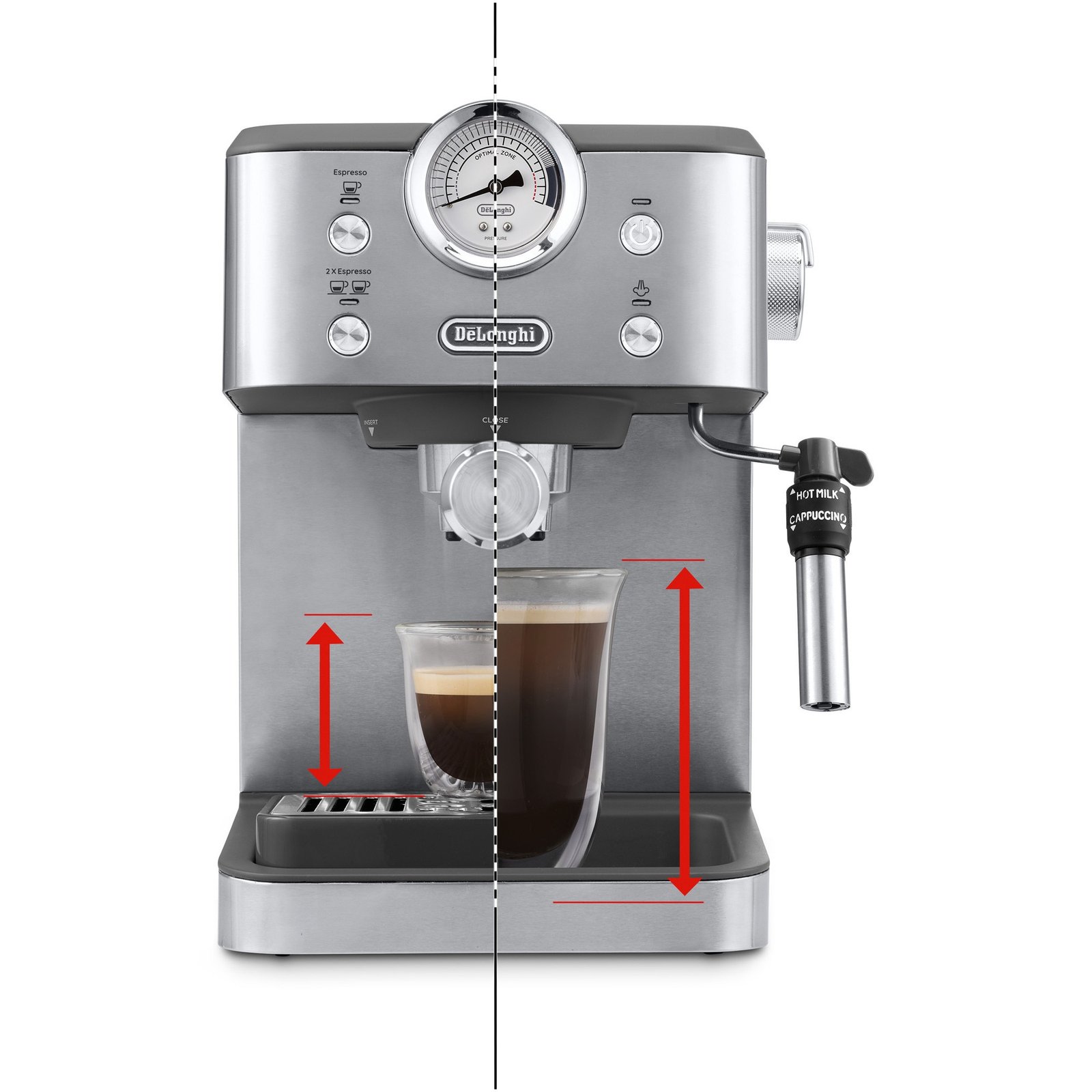 Machine à Café Expresso DeLonghi LINEA Classic 15 Bars 1325 W – Thermoblock, Buse Vapeur Cappuccino, Réservoir 1,7 L, 2 Tasses, Corps Métal – EM450.M Extraction d'un expresso avec la DeLonghi EM450.M