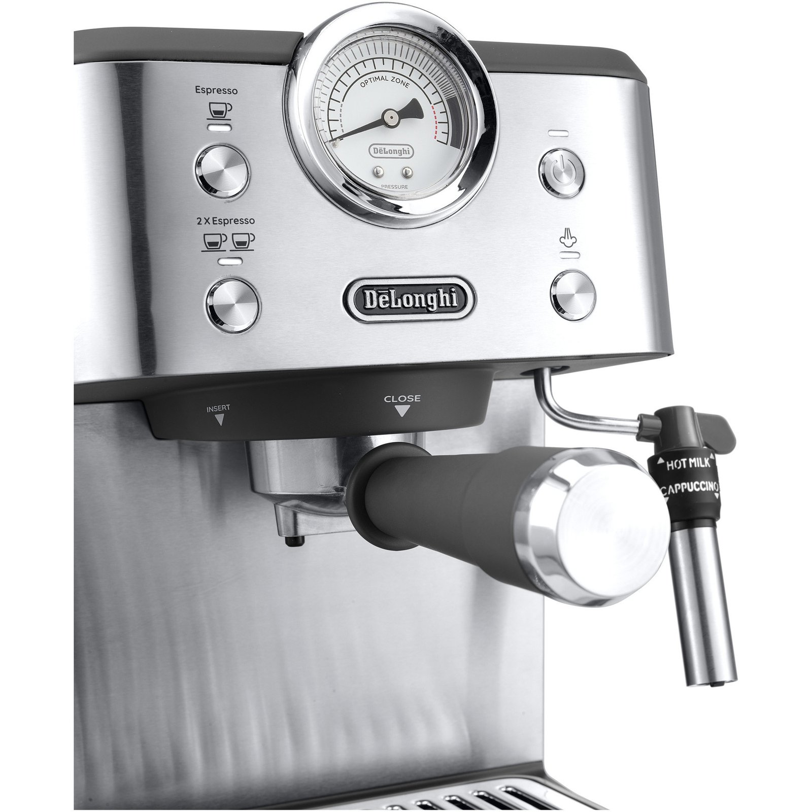 Machine à Café Expresso DeLonghi LINEA Classic 15 Bars 1325 W – Thermoblock, Buse Vapeur Cappuccino, Réservoir 1,7 L, 2 Tasses, Corps Métal – EM450.M Porte-filtre et filtres de la DeLonghi EM450.M