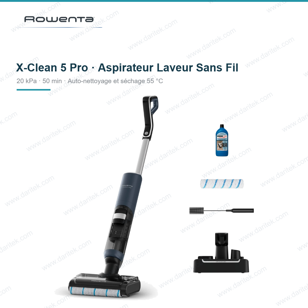 Aspirateur Laveur Sans Fil 20 kPa 50 min Auto-Nettoyage – ROWENTA GZ5436E0 X-Clean 5 Pro Aspirateur Laveur Sans Fil 20 kPa 50 min Auto-Nettoyage – ROWENTA GZ5436E0 X-Clean 5 Pro