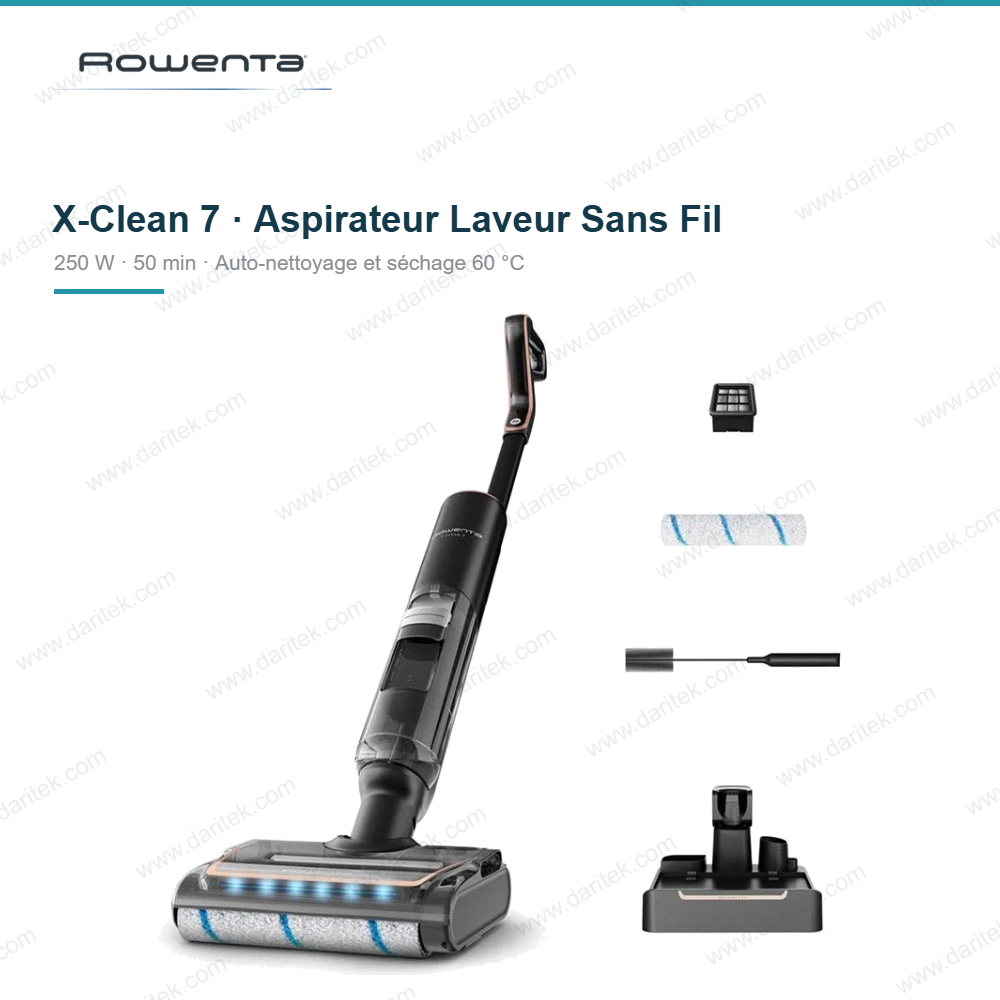 Aspirateur Laveur Sans Fil 250 W 50 min Auto-Nettoyage – ROWENTA GZ5736E0 X-Clean 7 Noir Aspirateur Laveur Sans Fil 250 W 50 min Auto-Nettoyage – ROWENTA GZ5736E0 X-Clean 7 Noir