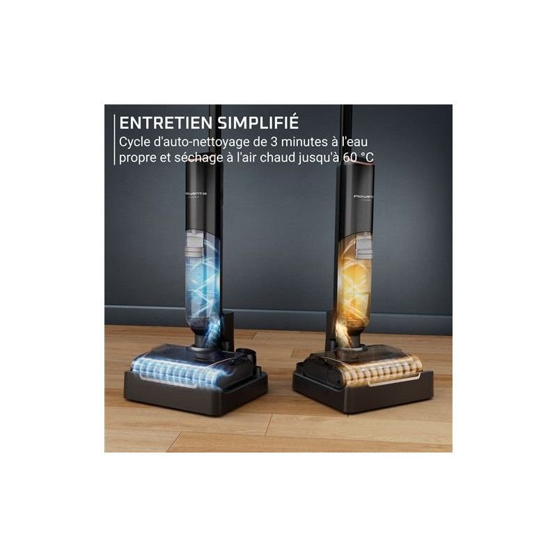 Aspirateur Laveur Sans Fil 250 W 50 min Auto-Nettoyage – ROWENTA GZ5736E0 X-Clean 7 Noir Cycle d'auto-nettoyage et séchage à air chaud du ROWENTA X-Clean 7