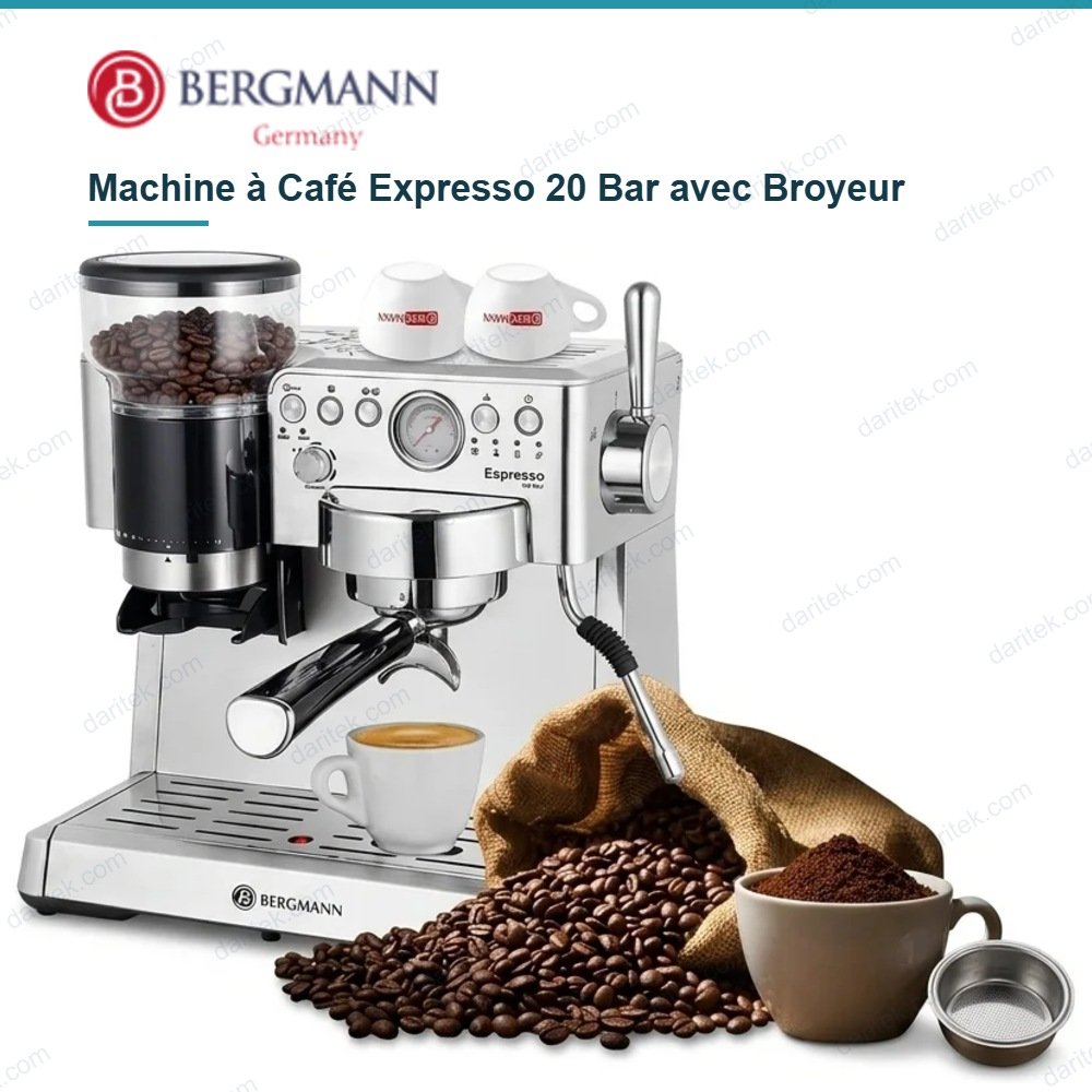 Machine à Café BERGMANN Expresso 20 Bar 1350 W avec Broyeur – B2027
