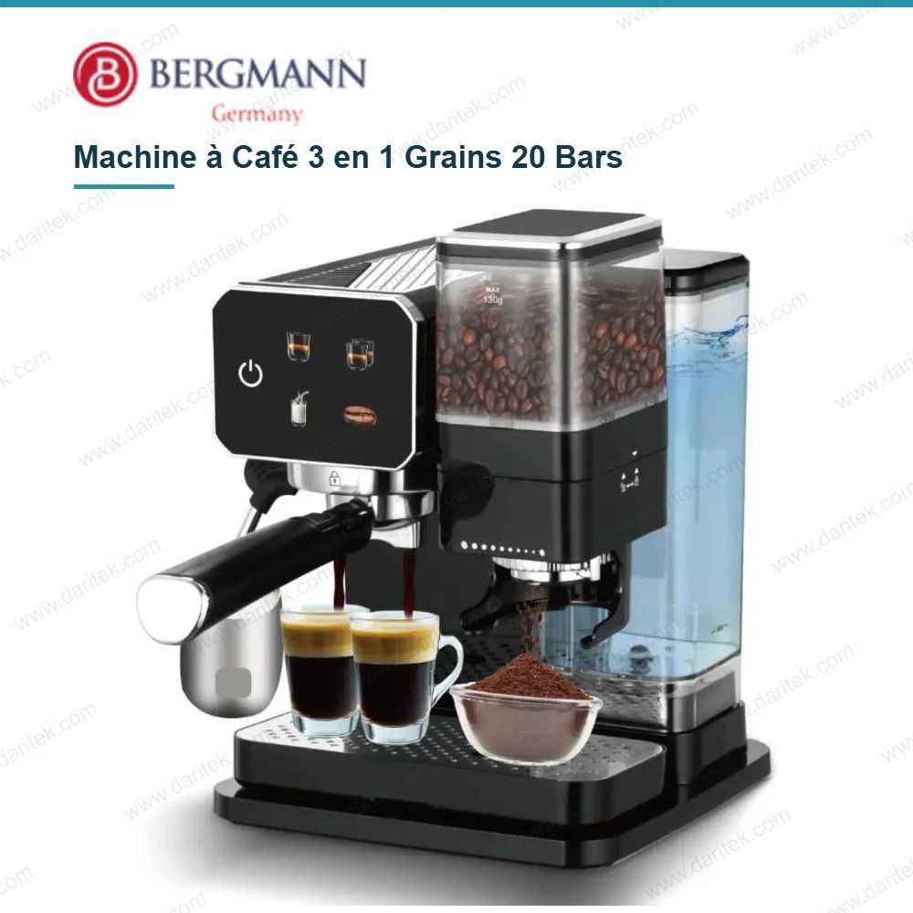 Machine à Café 3 en 1 Grains Cappuccino 20 Bars 1350 W – BERGMANN B2028