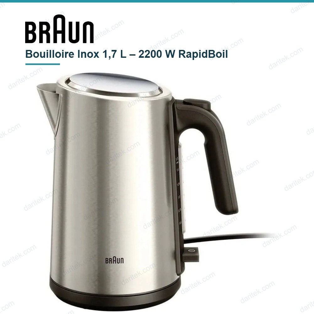 Bouilloire Electrique BRAUN Inox 1,7 L 2200 W – RapidBoil WK5200
