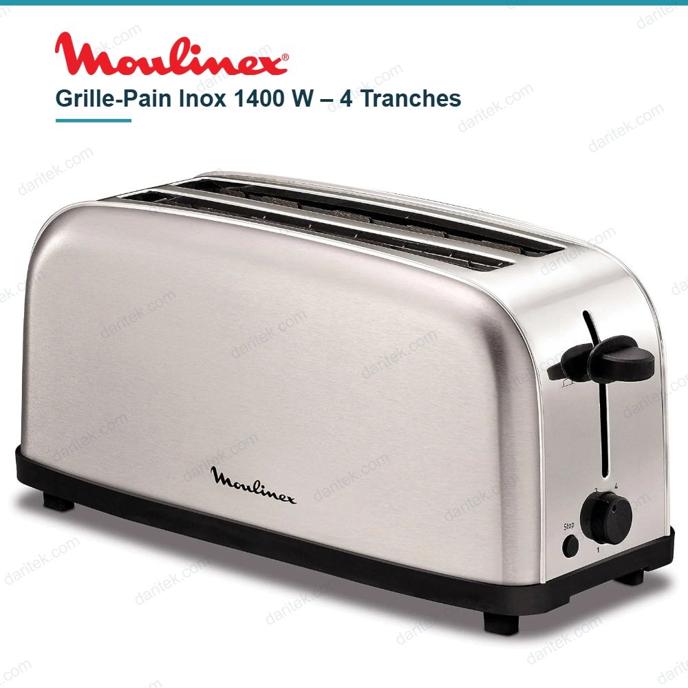 محمصة خبز ستانلس ستيل 1400 واط 4 شرائح بفتحتين طويلتين – MOULINEX LS330D11