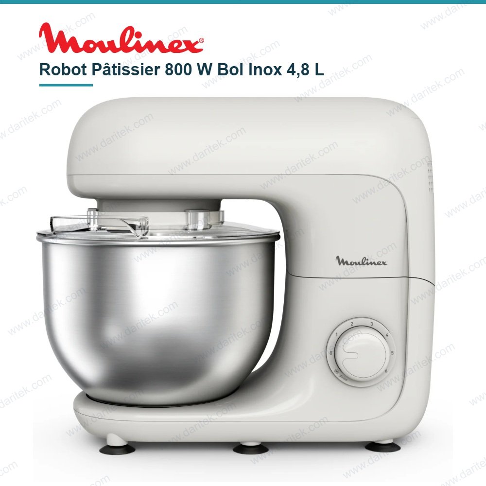 Robot Pétrin Pâtissier MOULINEX 800 W Bol Inox 4,8 L 6 Vitesses – QA160110