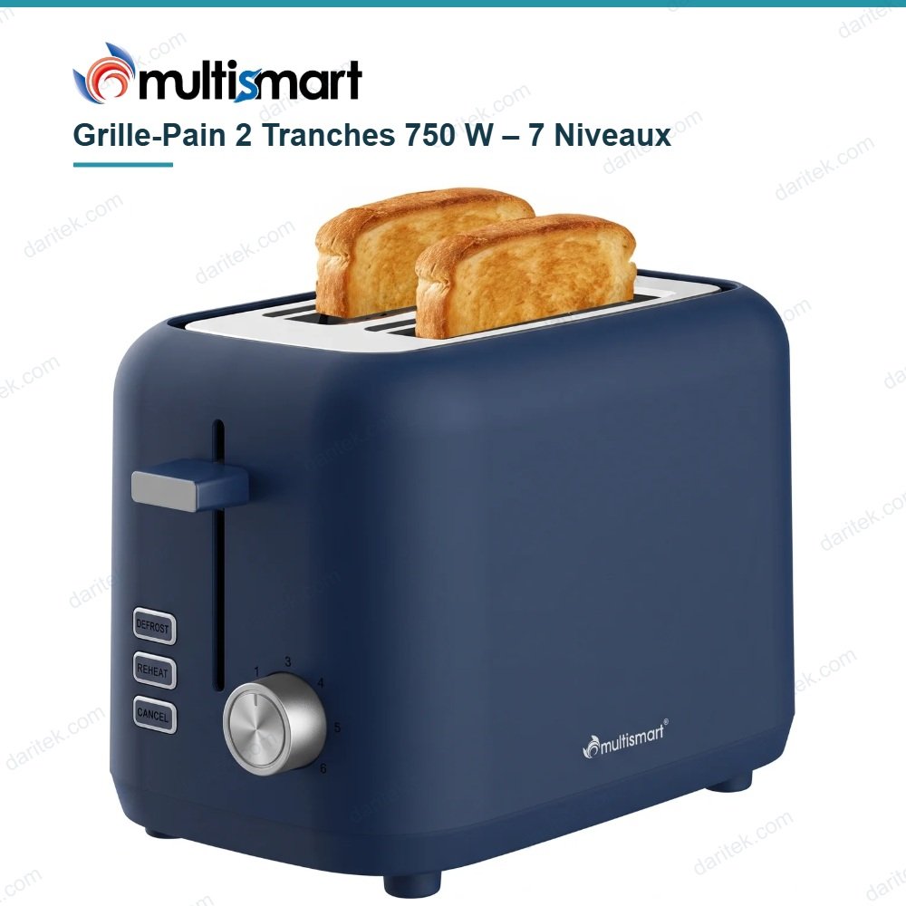 محمصة خبز شريحتين 750 واط بفتحات واسعة أزرق – MULTISMART MS-TS2101