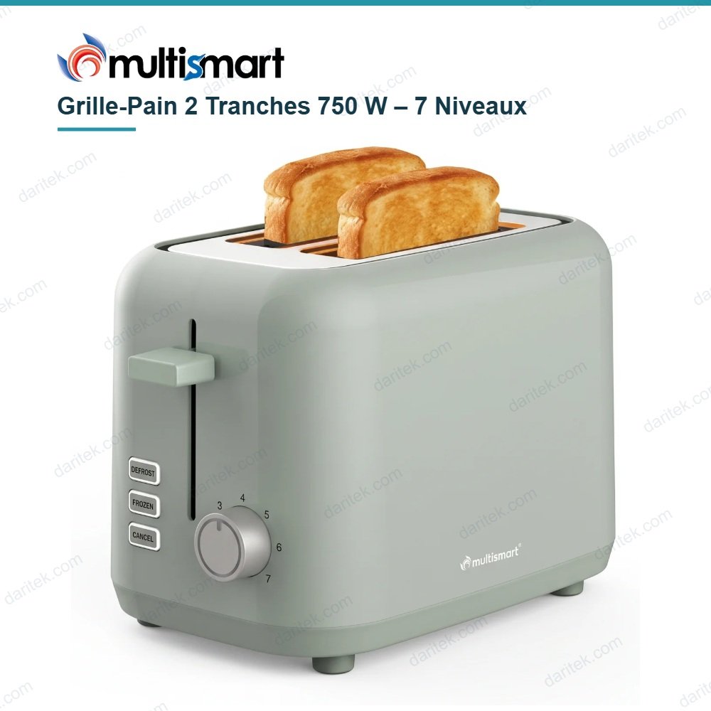 محمصة خبز شريحتين 750 واط بفتحات واسعة رمادي – MULTISMART MS-TS2101